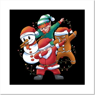 Dabbing Santa Claus snowman and other Christmas  characters and lights Posters and Art